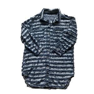 Denim Frayed Shirt Jacket Size XL Unisex Oversized Baggy Streetwear Retro look